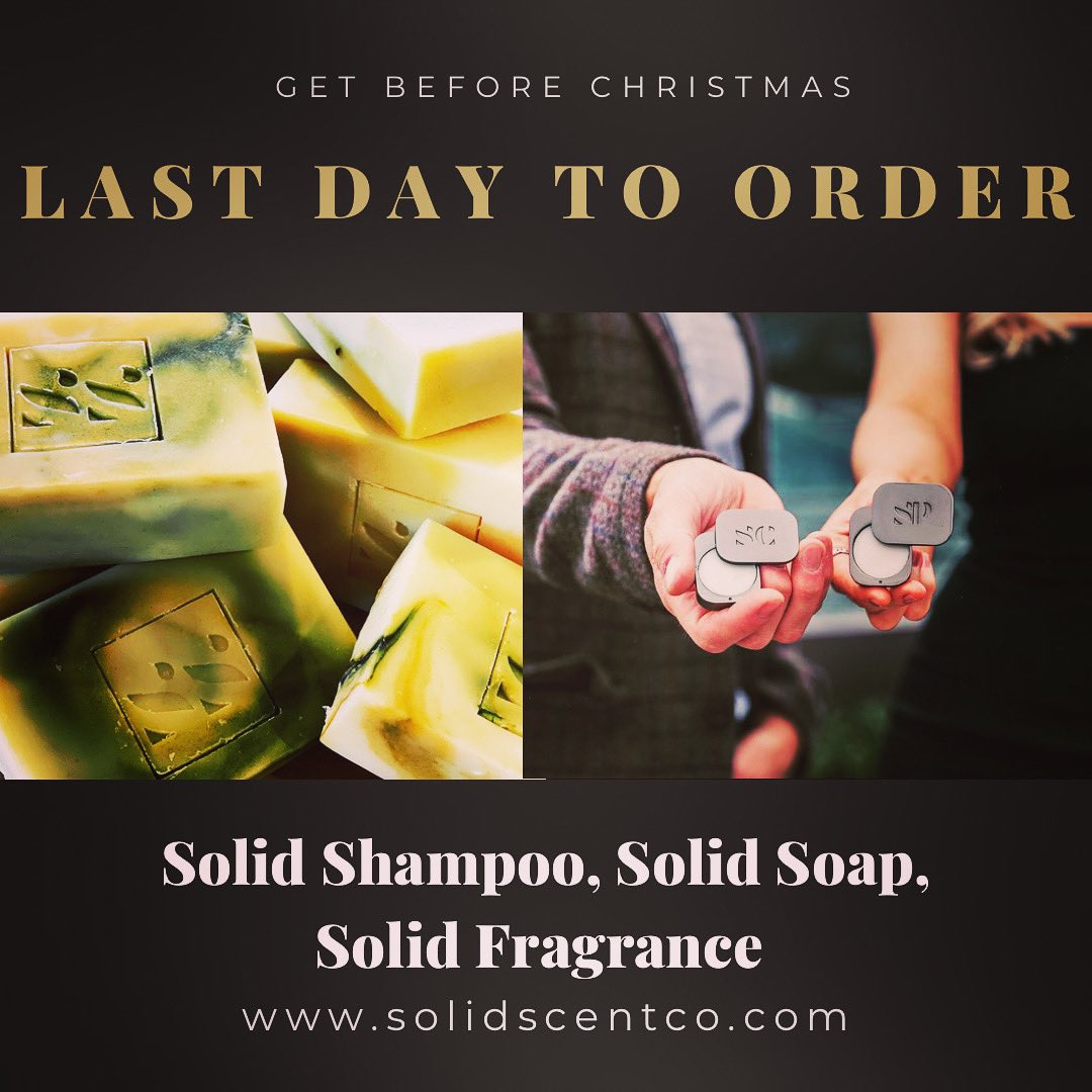 solidscentco's tweet photo. Last minute gifts 🎁 💝 🎄
Last day today to order and guarantee to get it before Christmas. Cut off time is 2pm today. 
https://t.co/9jSsymDH6l

#solidscent #solidsoap #solidfragrance #solidshampoo #soap #shampoo #fragrance #solidperfume #solidcologne #natural #balm #haircare https://t.co/qYckDRVUGl