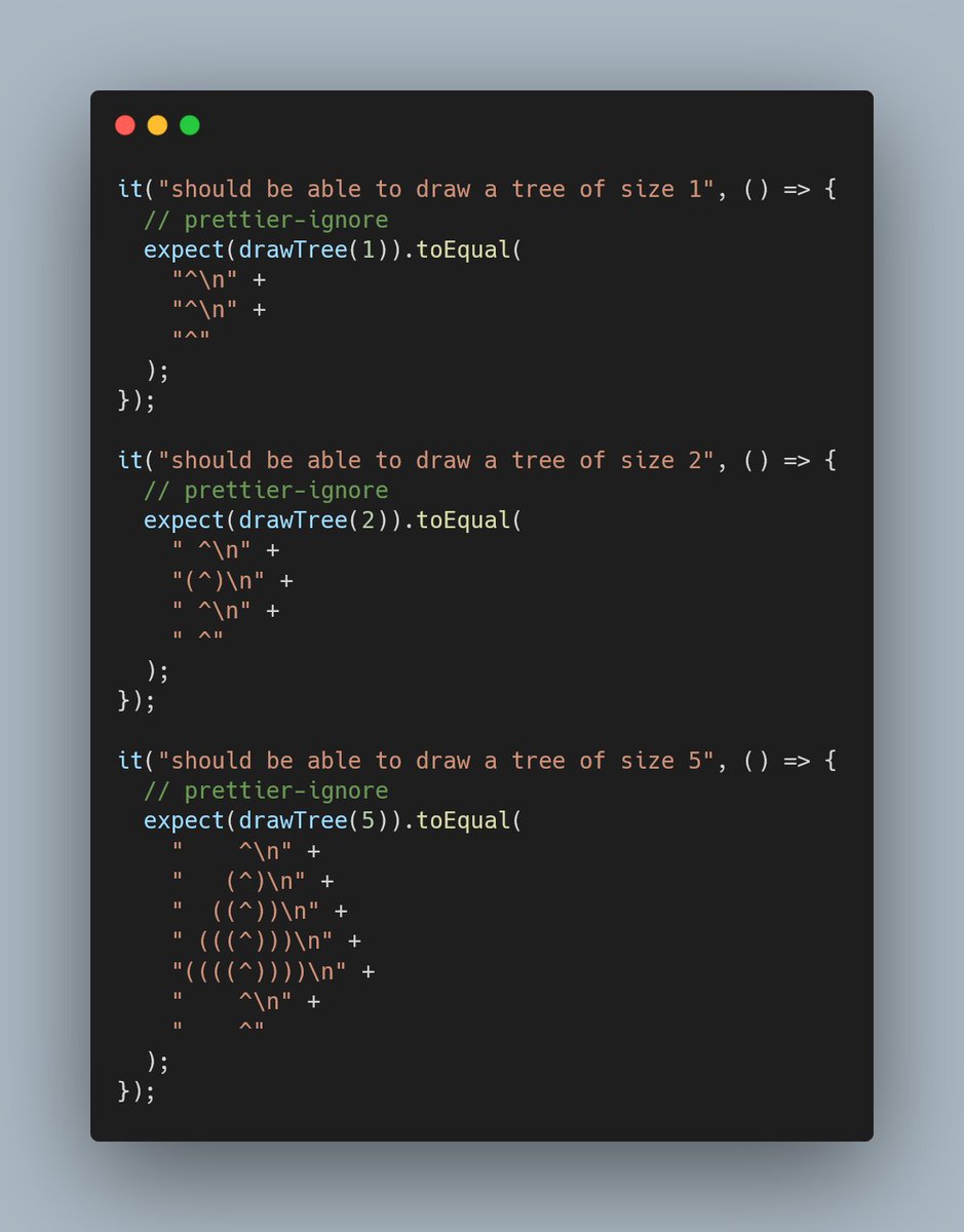 ndubien's tweet photo. #AdventOfPBT Day 20 π
π
Today we are going to draw trees with code, and test that it works with #PropertyBased #FastCheck
Today: drawTree
Code now? https://t.co/cW4CYLfBDc
More details: https://t.co/pYeFrfHkFt
Previous days: https://t.co/mIs94oWTNG
Answers β¬οΈ https://t.co/5kSGYm1OyF