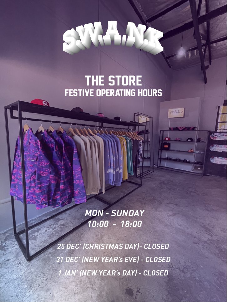 SWANK_JOZI's tweet photo. The S.W.A.N.K STORE is open to get you plugged this Christmas & year-end with Premium apparel and accessories at 70 Juta Street, Braam.
Here's a look at when to catch us in-store.
Our online store operates 24/7 Daily.
Local & Global Shipping available
https://t.co/S8pZNOrbbQ https://t.co/hqHxQoXmWd