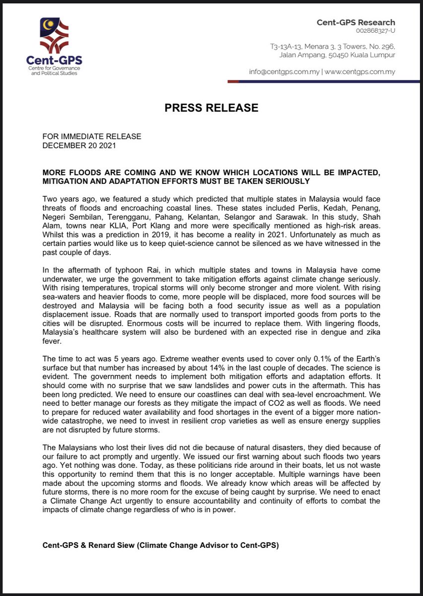 PRESS RELEASE: MORE FLOODS ARE COMING AND WE KNOW WHICH LOCATIONS WILL BE IMPACTED, MITIGATION AND ADAPTATION EFFORTS MUST BE TAKEN SERIOUSLY