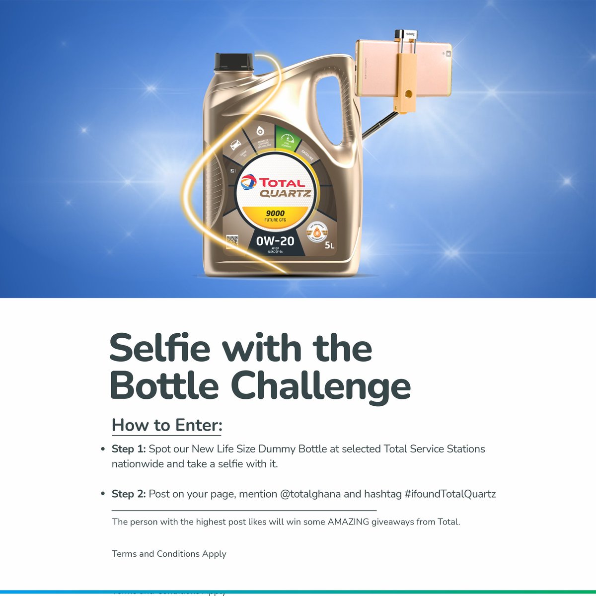 TotalEnergiesGH's tweet photo. Join the bottle challenge and win some amazing giveaways. 
#TotalEnergies
#PURE #quartz #new #lubricants #engineoil #quartzlubricants #totalenergieslubricants https://t.co/Mq6yJsouoG
