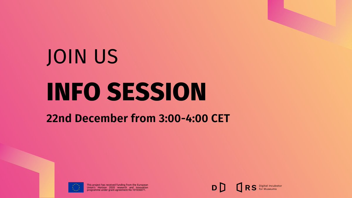 🔔Want to know more about the DOORS - Digital Incubator for Museums Open Call? Join us this Wednesday for a presentation of the project, application process and Q&As.
📅 22 December, 3:00-4:00 CET
👉Registration bit.ly/3mkI441
#doorseu #museumdoors #museumdigitalization