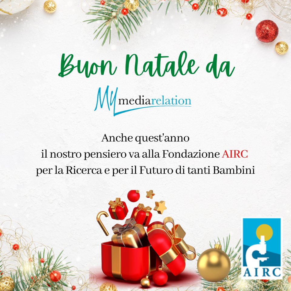 mymediarelation's tweet photo. Anche quest'anno facciamo i più sentiti Auguri ai Clienti, ai Giornalisti e ai Partner più vicini con un pensiero speciale ai bambini che stanno combattendo la battaglia più difficile. Crediamo nella ricerca medica sostenendo l'@AIRC_it nella lotta ai tumori pediatrici. https://t.co/NsU1eMt8Cr