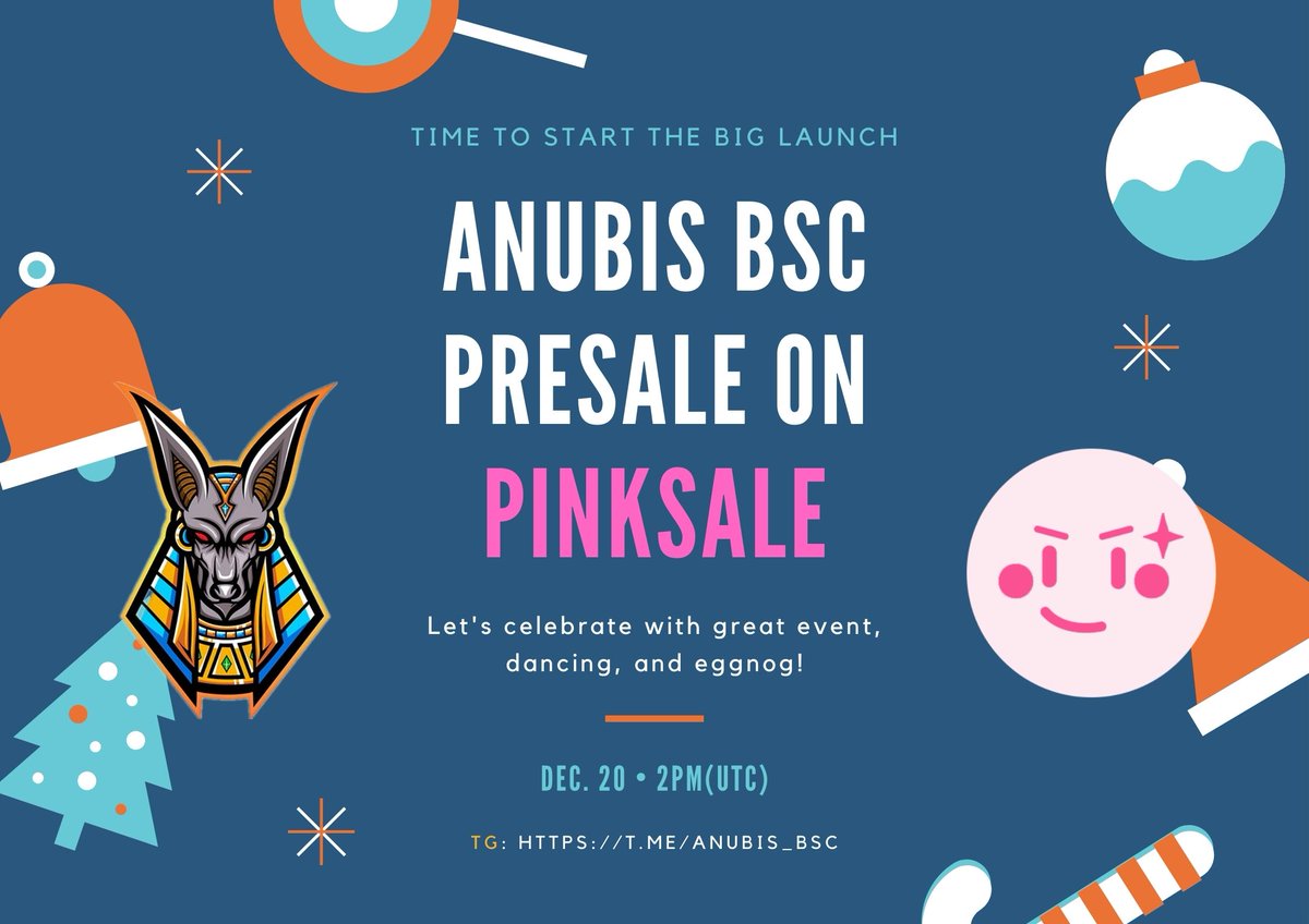 anubis_bsc's tweet photo. ANUBIS BSC PRESALE ON PINKSALE TODAY:
time: december 20 ,14:00 utc

don't miss the big launch !
Let's see the hype!

#Anubis #ANUBISBSC #Crypto #cryptocurrecy #SAFEMOON #CoinMarketCap #travel #doge #BSCGem #BSCGems #Bitcoin #PlayToEarn #NFTGame #doge #SHIB  #Coinbase #Presale https://t.co/q9JCVUNOBt