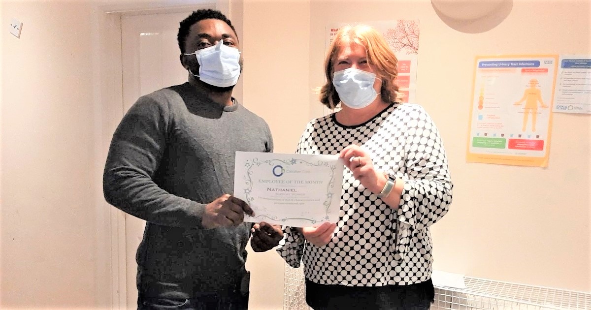Creative__Care's tweet photo. Congratulations to Nathaniel he is Bridle Lodge's employee of the month. He receives a certificate and a voucher from home manager Louise. Well done Nathaniel!

If you would like a rewarding career with us, please visit our website https://t.co/0DHv7pGcnw for an application form. https://t.co/p4zMWzdIMW
