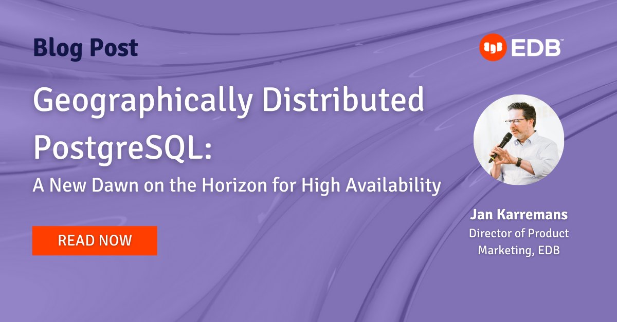 jvanvianen78's tweet photo. Geographically distributed #PostgreSQL: A New Dawn on the Horizon for #HighAvailability: https://t.co/OZ74BoL652

#OpenSource #AlwaysOnPostgres #Database #BDR
#PowerToPostgres with @EDBPostgres https://t.co/arSicc3fOh