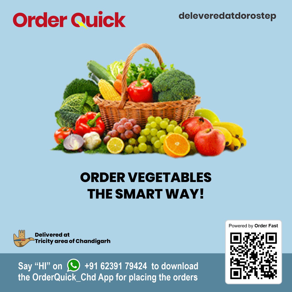 RetailOrdering's tweet photo. #OrderQuick now available at #Chandigarh
Delivered at Door
Ready and all set to receive orders. 

#lovechandigarh #freshfruitsandveggie #Delivery https://t.co/NlVGeyLFnE