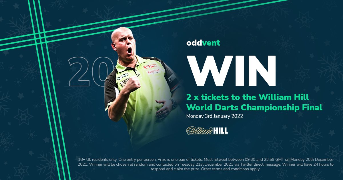 🎄 #oddvent | 𝐃𝐀𝐘 𝟐𝟎 🎄 🎯 WIN a pair of tickets to the William Hill World Darts Championship Final, Monday 3rd January 2022. To enter: → FOLLOW @oddschecker → RETWEET this → REPLY with #oddvent 🔞 T&Cs apply: bit.ly/oddvent21