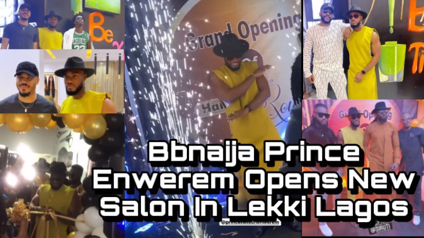 Kelechiic's tweet photo. Ex #Bbnaija housemate Prince Nelson Enwerem opened a new salon in Lekki yesterday and Pere, Ebuka, Dorathy, Ozo, Wathoni, Lucy, Jaypaul &amp; others were all there to support him. Congratulations to Prince. Watch here - https://t.co/ihvlqeXTJL #BBN #Prince @PrinceNEnwerem @PereEgbi https://t.co/3Zbg7e4APm