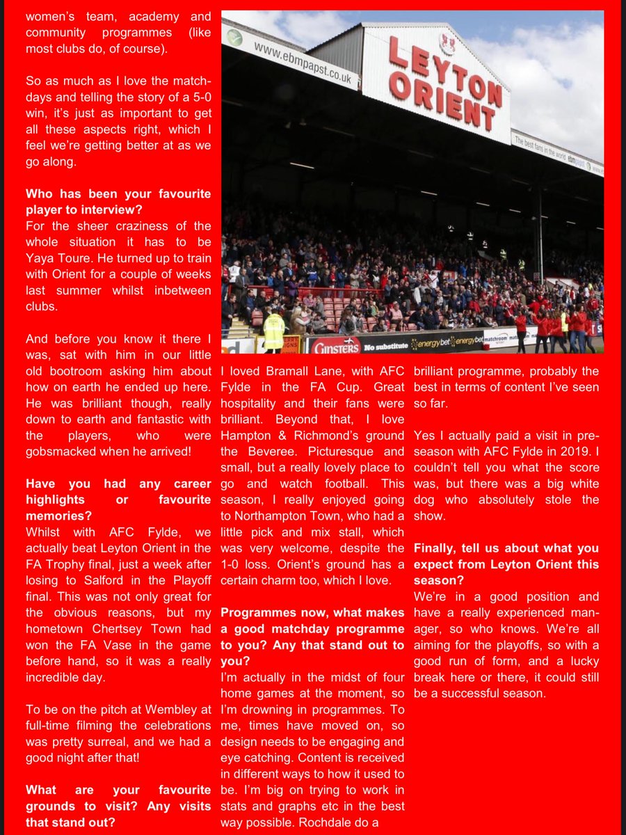 dhwfc's tweet photo. Was a pleasure to talk to @leytonorientfc’s media manager @Luke_Lambourne for the @squiresgatefc matchday magazine feature “Media Diaries”.

Has been interesting, chatting to admins from the Football League, to Non League. Thanks to those who have got involved🙌🏼

Enjoy👇🏼📰 https://t.co/afOOM1YT6k