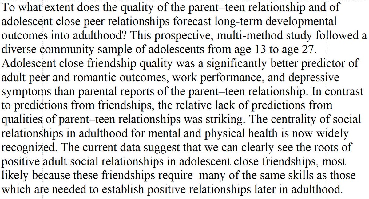 DegenRolf's tweet photo. Adolescent close friendship quality allowed for better predictions of important adult life outcomes than the parent–teen relationship. https://t.co/OHPzXylgCS https://t.co/WTEczVup45