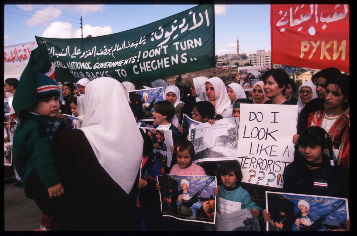 Jordanian Chechens demonstrate against Russian military action in Chechnya, 1990s.