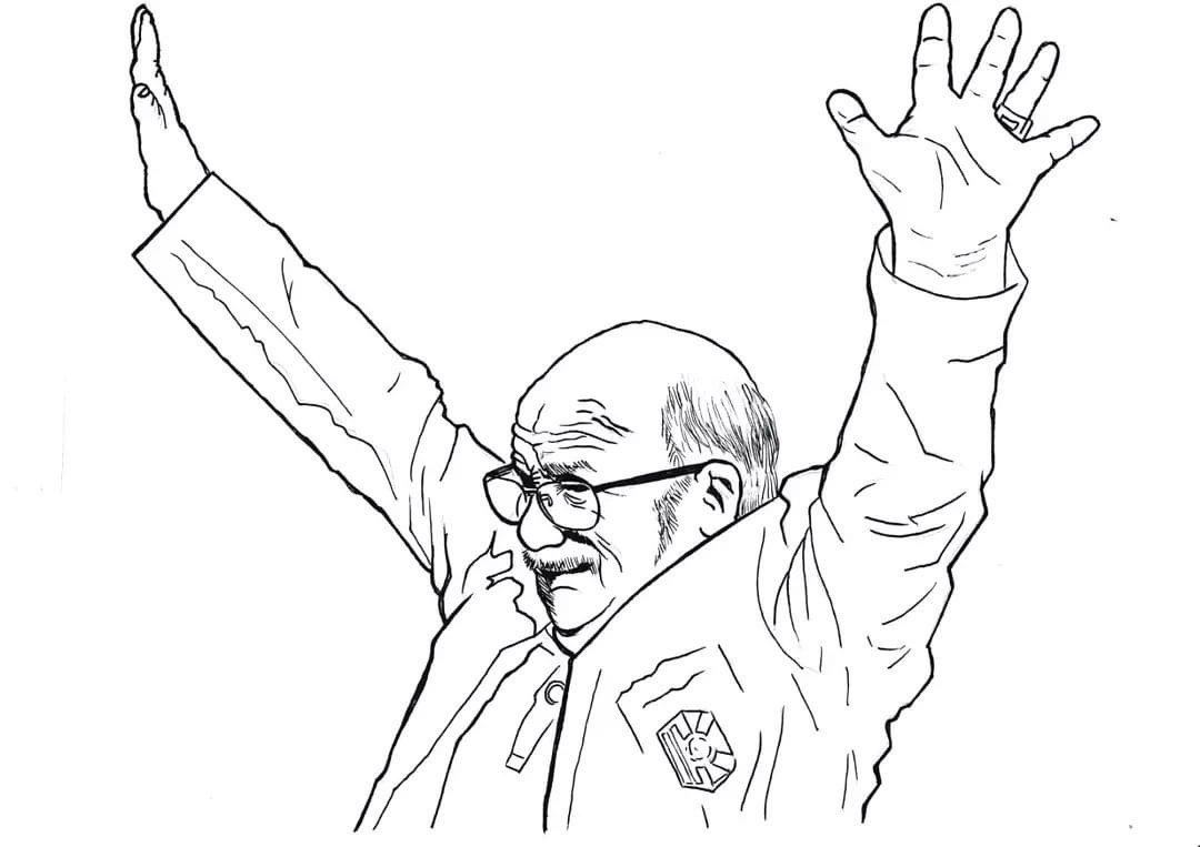 Wat een geweldige tekening van de Katwijkse kunstenaar Simon de Jong van Theo Bleij. Theo woont in een fasehuis en is een echte local legend. Bij <a href="/KvvQuickBoys/">Quick Boys 💙🤍</a> maakte hij faam als steward en vermaande hij iedereen om ‘achter de borden’ te blijven.