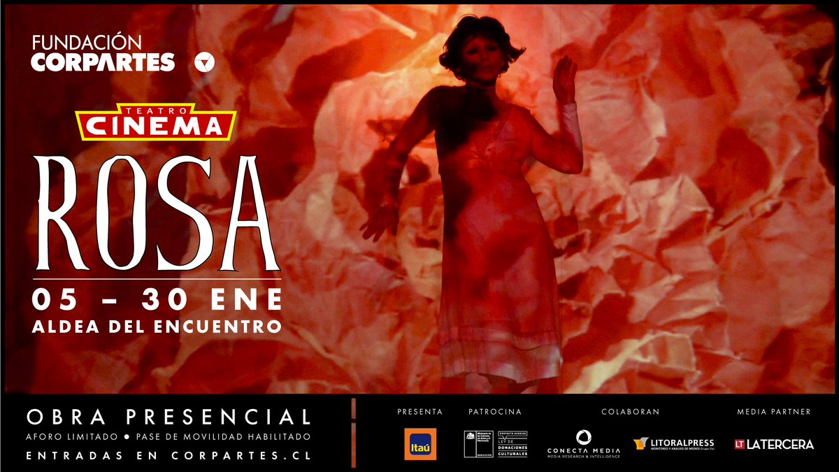 CorpArtes's tweet photo. ¡Vuelve al teatro con @ciateatrocinema!🤩
Este 05 de enero retomamos los espectáculos presenciales con el estreno de “Rosa”, obra que exhibiremos en @EncuentroAldea de La Reina hasta el domingo 30 de enero🙌

¡No te la pierdas!🙂
👇Compra tu entrada
🎟️https://t.co/muksF9P5pL https://t.co/ERFuxa7mlF