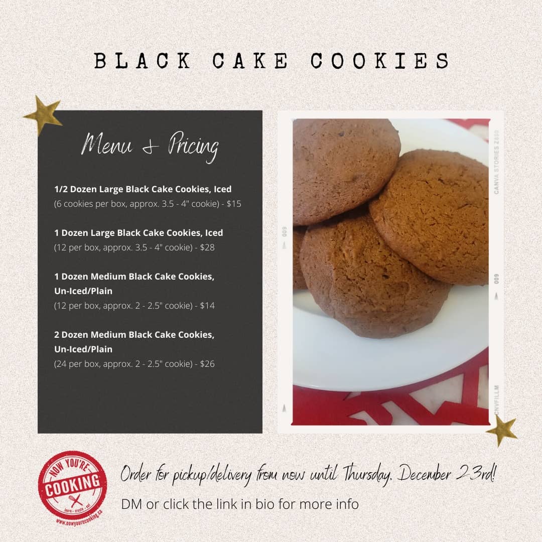 yourecooking's tweet photo. Have you tried Jamaican Black Cake? 🇯🇲 What about Black Cake Cookies? 🍪 Same flavours in a bite-sized package! If you live in the Toronto area, be sure to get your orders in before Christmas so you can have a tasty batch of your own! https://t.co/mgf8oGWsBq https://t.co/wrdB6yCsFk