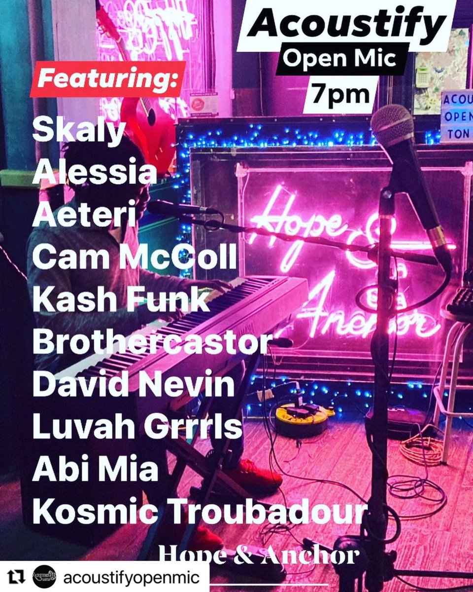 abi__mia's tweet photo. So excited to be performing tonight @AcoustifyOM @HopeAndAnchorSW join us from 7pm! #openmic #abimia #acoustify https://t.co/AMMtCywuWh