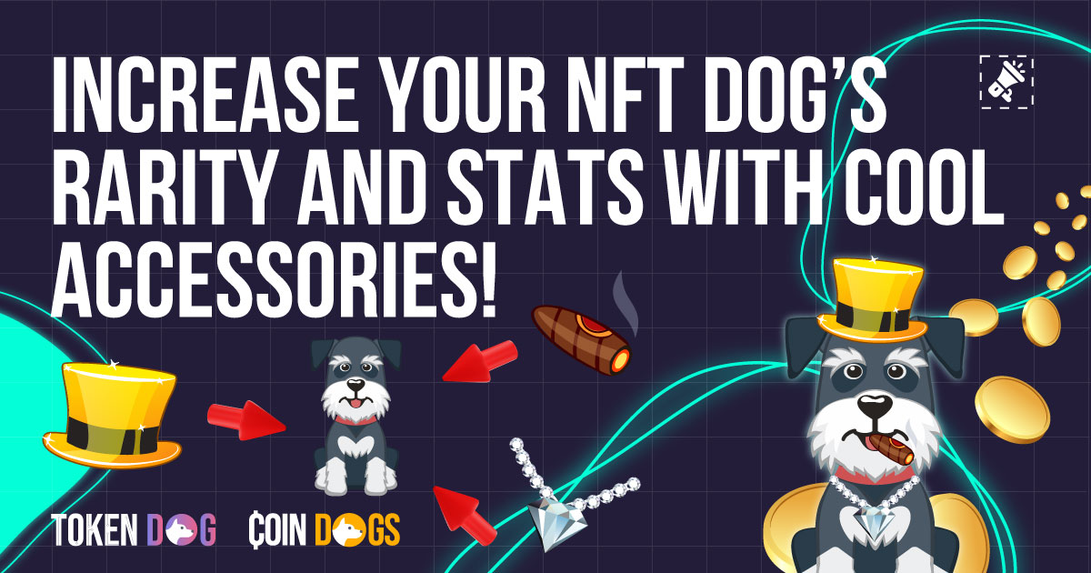 TokenDogs's tweet image. In #CoinDogs, #accessories not only make your virtual #pet look cuter but also serve a practical purpose. Each item increases Dog’s rarity which represents its value as an #NFT more info at token.dog
#tokendog_tokensale
#doggame #cryptogame
