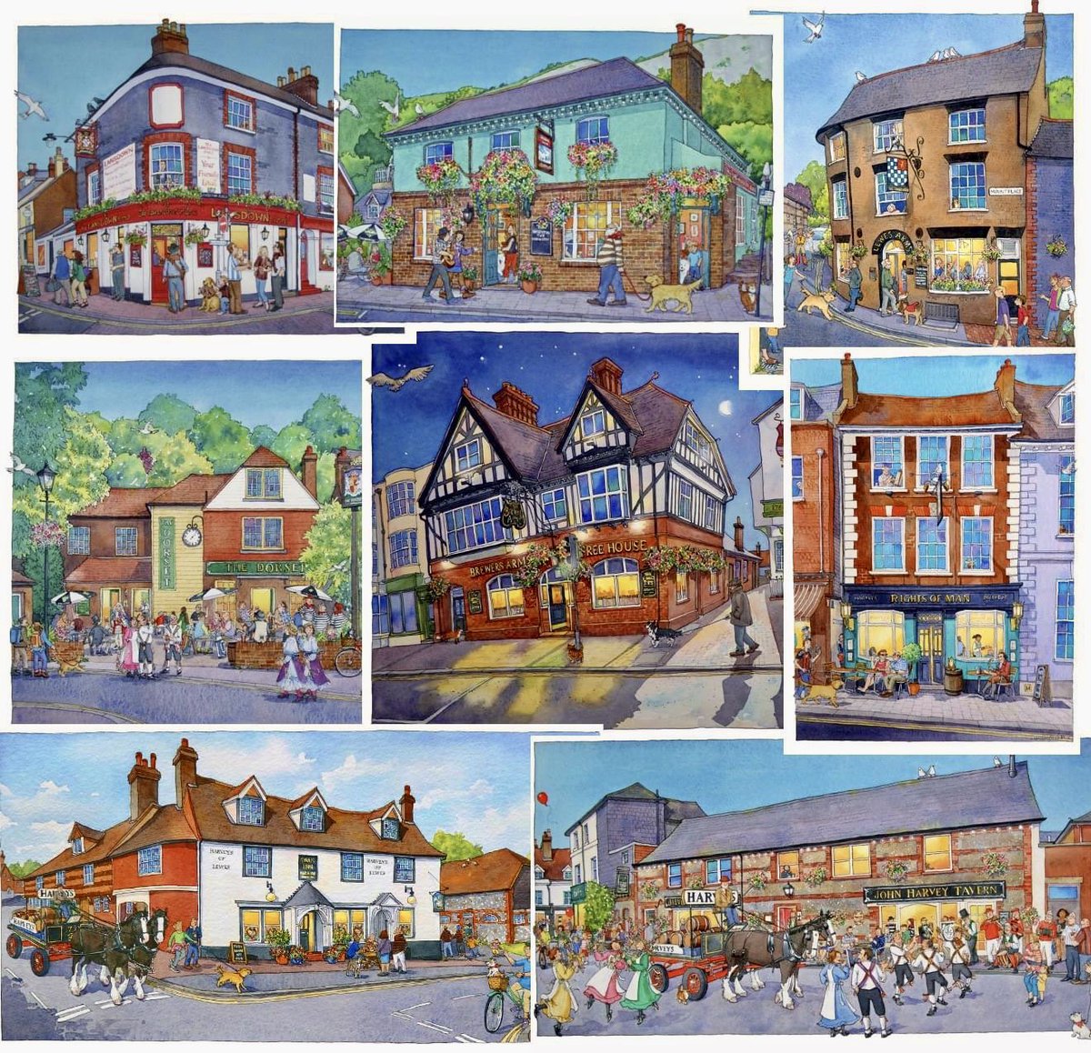 love to paint a pub, here are just some of the #Lewes pubs, painted over the years