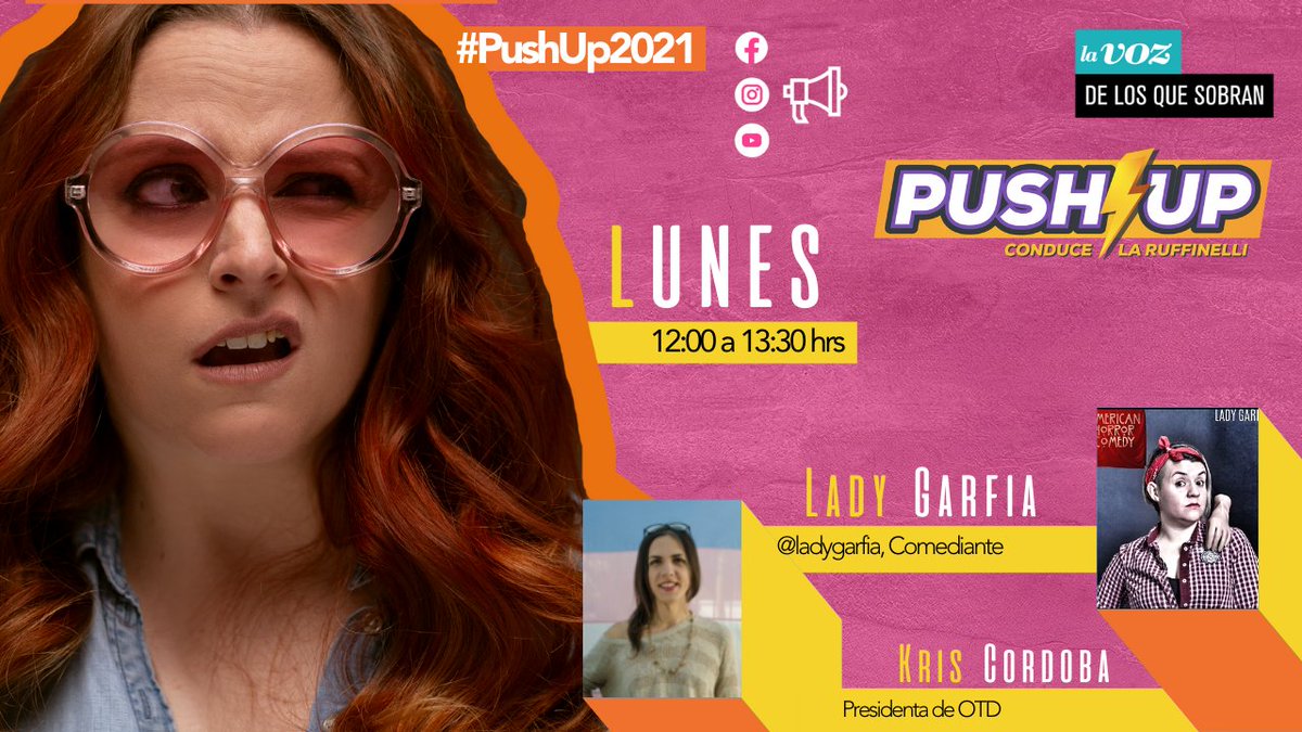 losquesobrancl's tweet photo. Hoy en #PushUp2021 con @bruffinelli en el matinal de los flojos:
⚡Lady Garfia @ladygarfia, comentando los titulares.
⚡ Kris Cordoba Presidenta de OTD
⚡ Columna con Piare con Pe #Panoramas
Sigue le programa en vivo: https://t.co/Mmo9PQxxBd