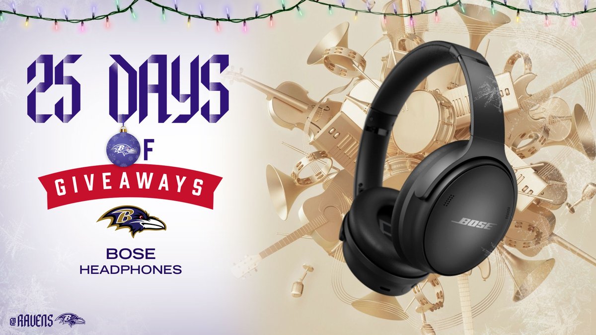 Ravens's tweet image. 🎁🎁🎁🎁🎁🎁

Ring in the holidays with the gift of sound. RT for a chance to win the new @Bose #QC45 🎧

Terms and Conditions: bose.life/3FwtptZ