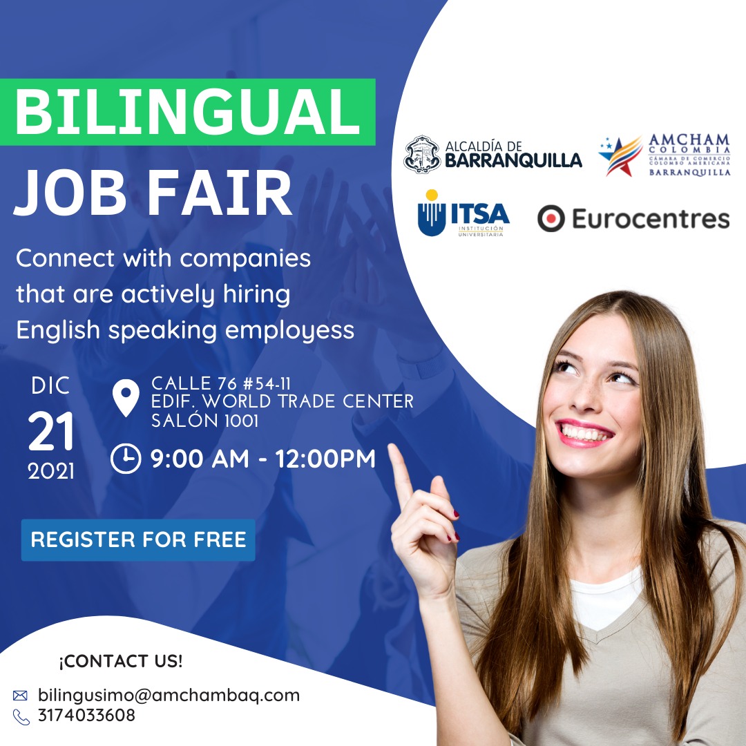 DesEconomicoBAQ's tweet photo. 🇺🇸¡Barranquilla se prepara para la feria del trabajo 🗣️
Bilingüe!

📝Es tu oportunidad de conectarte con empresas que están buscando personal que hable inglés.

📍Calle 76 #54--11, edificio World Trade Center
⏰9:00 a.m.

Info:📲3174033608
📩biliguismo@amchambaq.com https://t.co/zi7xjZMRsV