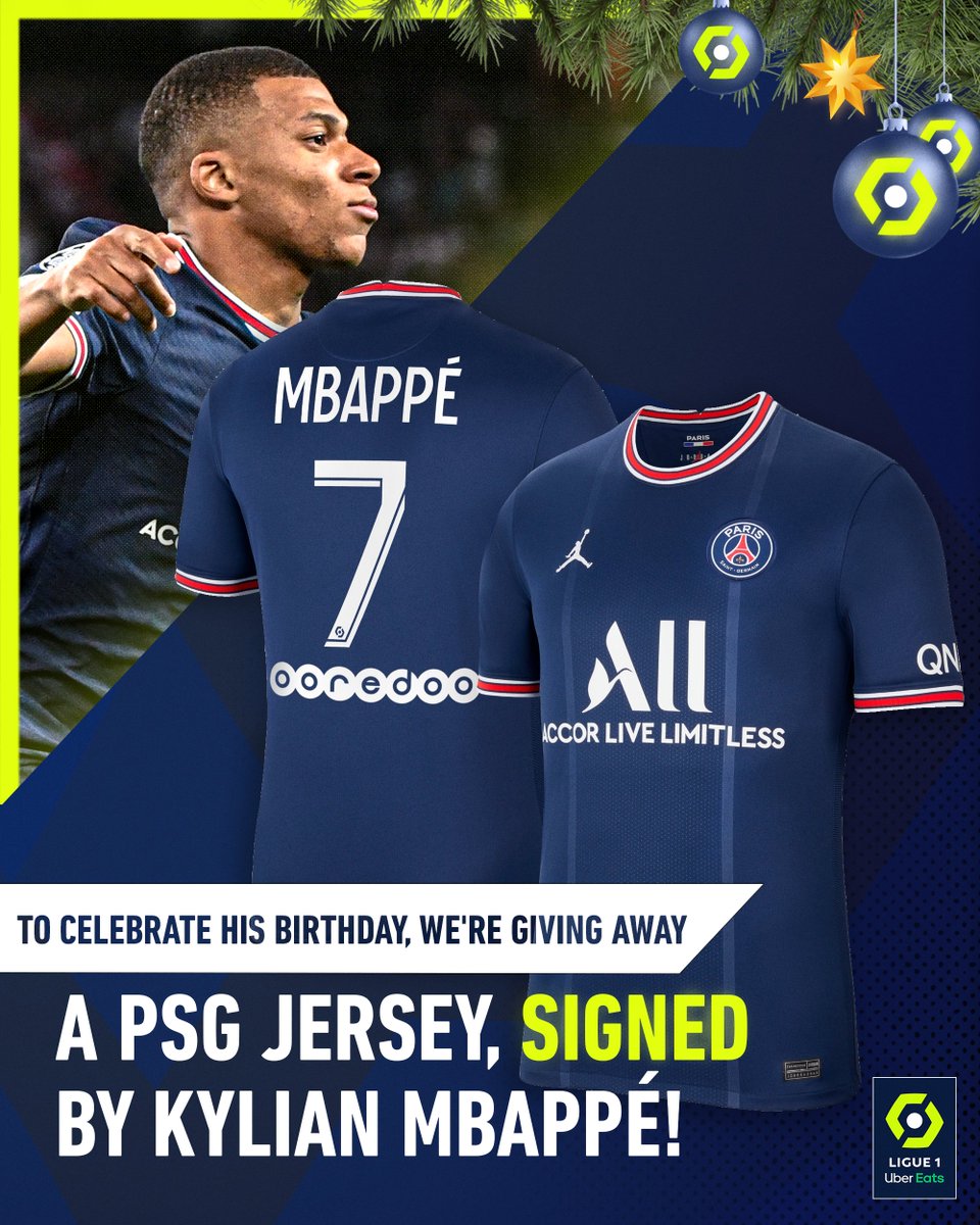 🚨 To celebrate <a href="/KMbappe/">Kylian Mbappé</a>’s birthday, we’ve got an AMAZING giveaway! 🔥 

🇫🇷 To win a signed <a href="/PSG_English/">Paris Saint-Germain</a> x 𝗞𝘆𝗹𝗶𝗮𝗻 𝗠𝗯𝗮𝗽𝗽𝗲́ jersey:

1️⃣ Follow <a href="/Ligue1_ENG/">Ligue 1 English</a>
2️⃣ RT this post

One winner will be announced on Monday, December 27th, good luck!