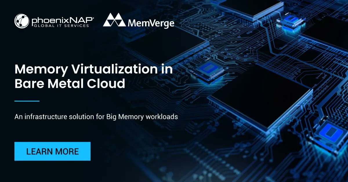 phoenixnap's tweet photo. Hardware limitations are a common challenge for #bigmemory deployments. In collaboration with @MemVerge, we'll help address this challenge by building an optimized #infrastructure solution for processing "Big and Fast" data 🐘 Learn more:  https://t.co/WC25Go6S5s

#technology https://t.co/P226l257zr