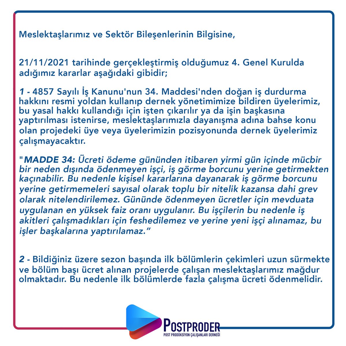postproder's tweet photo. Genel kurul kararlarımız https://t.co/D0e386R58q