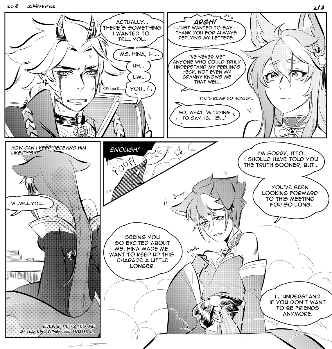 kirukirice's tweet photo. Confession 🐮❤️🐶(hc where #itto and #gorou are friends... and the truth about Ms. Hina comes out) #ittorou #genshinimpact https://t.co/OFWiGL6eJe