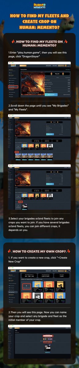HumanMemento's tweet photo. 🧐How to find my fleets on #HumanMemento?
🧐How to create my own crops?
-You can find your answers in the below image.

🥳Stay tuned for the official launch of DragonSlayer at 4:00 UTC, Dec.21. 
#BSC #NFT #GameFi #PlayToEarn https://t.co/I3L6CIjcO7