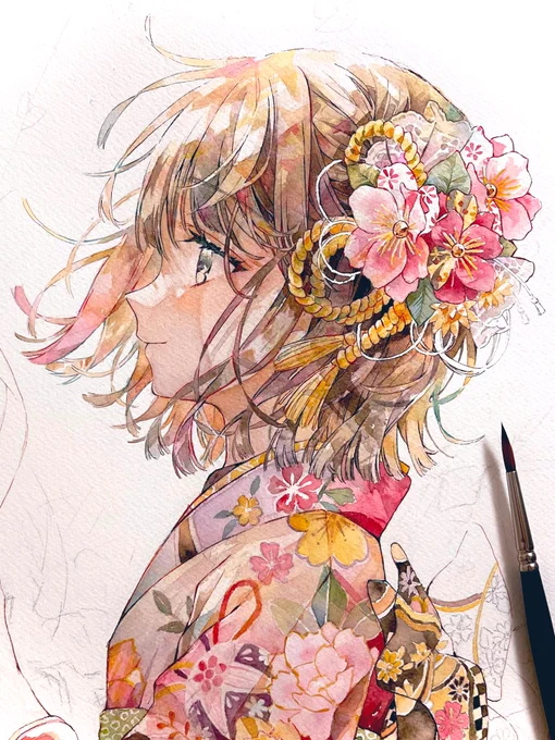 お顔の塗り*wip
#透明水彩 #illustration 