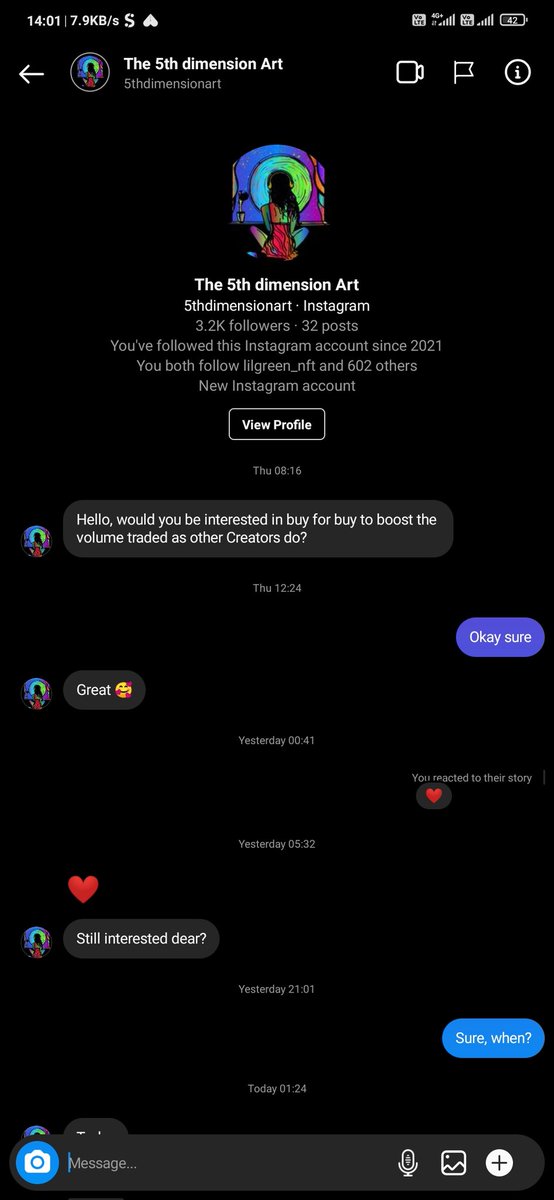 PunksEvolution's tweet image. @5thdimensionart Please be aware of this spammer or opensea who lures people for a 'buy for buy' and uses very convincing tone, please report their twitter as spam and help us take down their twitter as well. Young and small investors are getting scammed. PLEASE RT AND SPREAD. 🛑
