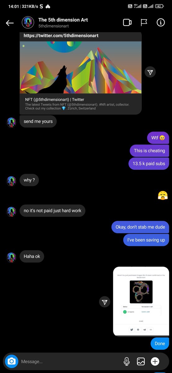 PunksEvolution's tweet image. @5thdimensionart Please be aware of this spammer or opensea who lures people for a 'buy for buy' and uses very convincing tone, please report their twitter as spam and help us take down their twitter as well. Young and small investors are getting scammed. PLEASE RT AND SPREAD. 🛑