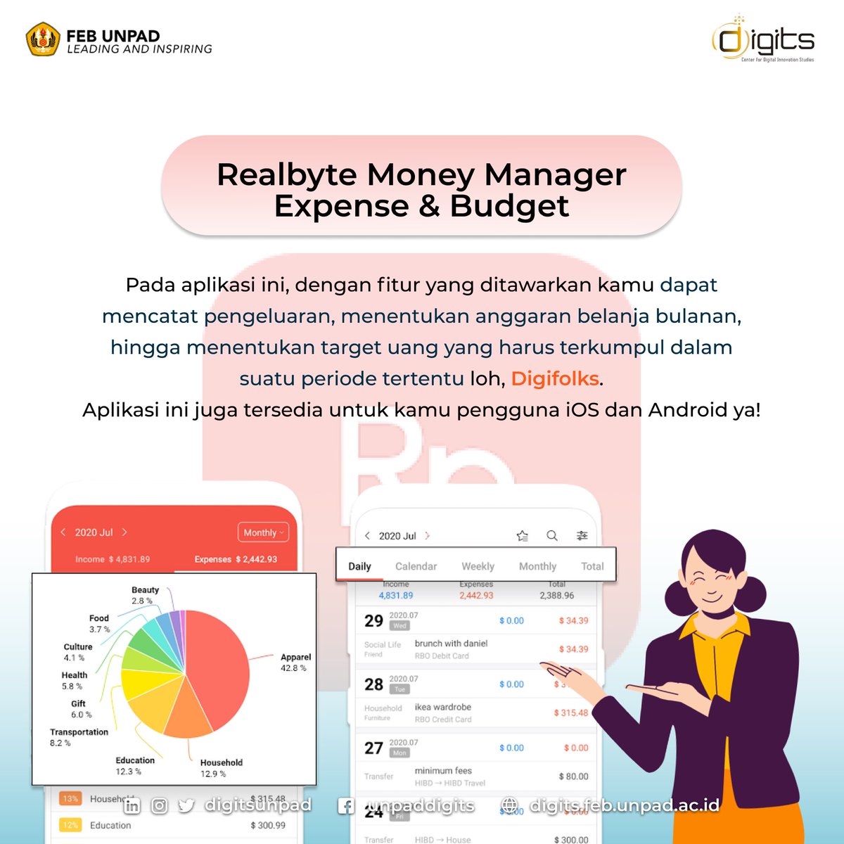 digitsunpad's tweet photo. Untuk itu simak informasi berikut untuk menambah pengetahuan kamu tentang aplikasi yang bisa kamu gunakan untuk mengelola keuangan kamu biar gak over budgeting!!🤩✨ https://t.co/q1W6WFcPcG