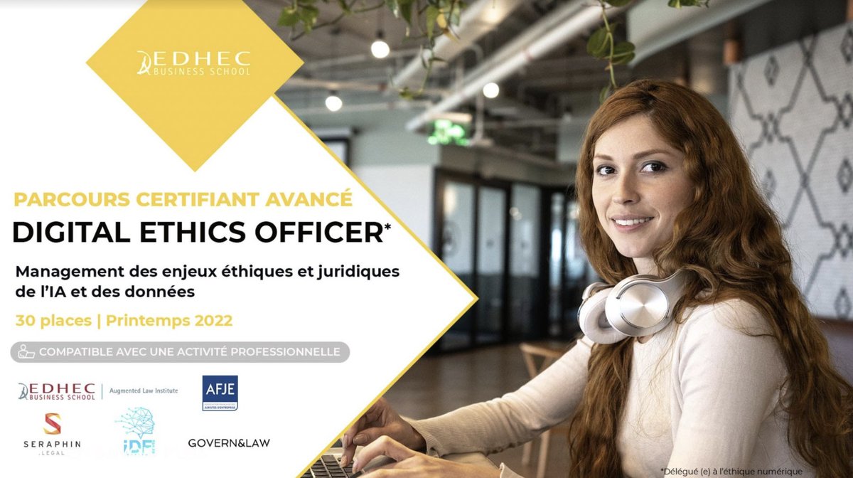 Quelle #éthique pour le numérique ? Quels risques ? Quels outils ? La formation "Digital Ethics Officer" (20h/mois, en ligne, places limitées) apportera des réponses concrètes aux pro. du droit &amp; de la tech 👉 alll.legal/formation-digi… #DigitalHumanRights <a href="/EDHEC_BSchool/">EDHEC_BSchool</a> A partager!