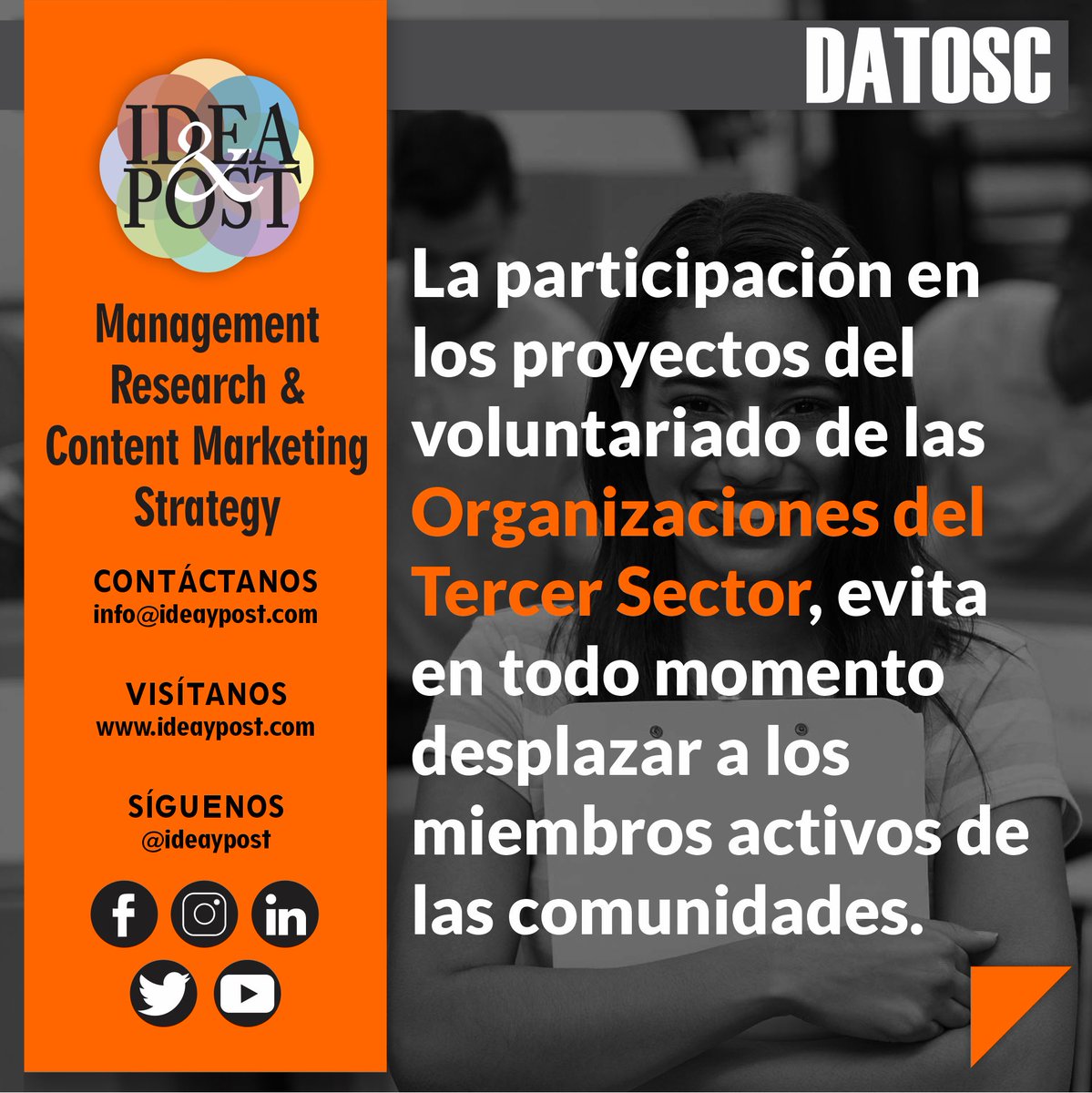 ideaypost's tweet image. El voluntariado de las organizaciones del tercer sector facilita la incorporación de los actores claves de las comunidades.

Síguenos en @ideaypost o visita nuestro #blog en ideaypost.com y conoce más #datosc

#ideaypost #tercersector #ong #osc #ods #comdesarrollo