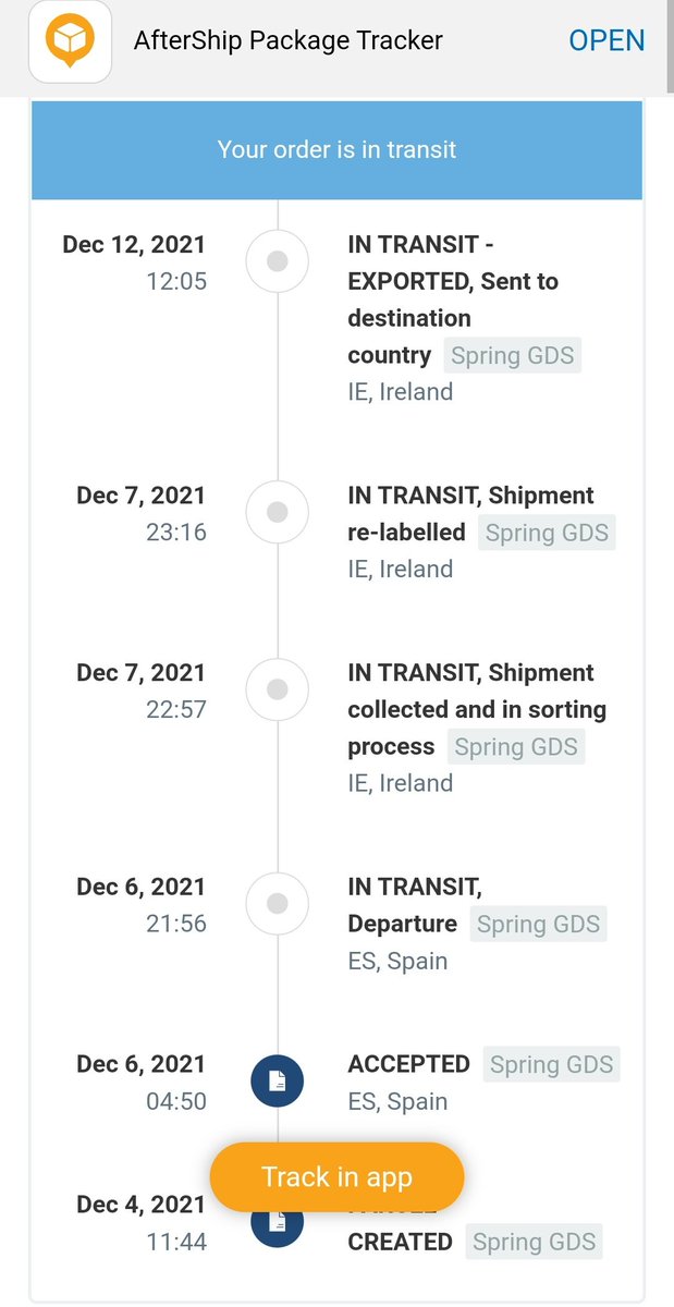 Maria47127's tweet photo. @tradeinnsl @snowinn Order was placed on the 4th with the expectation that it would arrive by Christmas. It's getting very close now. 8 days since the last update on tracking is making me nervous. When can we expect delivery? https://t.co/ChlQQQtkp1