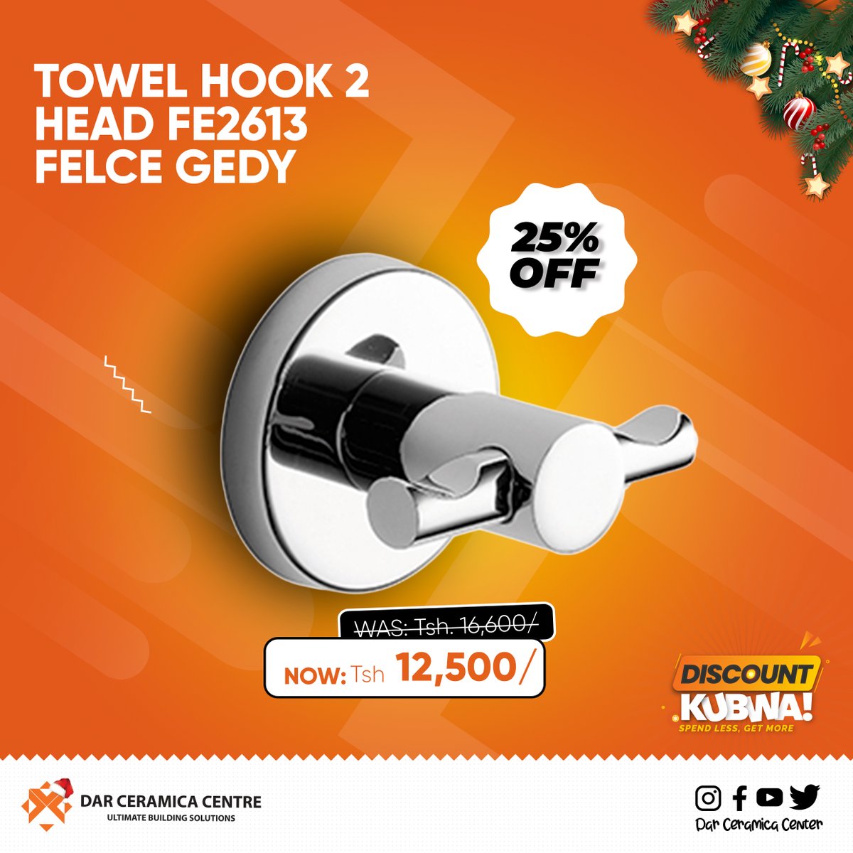 DarCeramica's tweet photo. Get yourself a top notch Towel hook brand Gedy up to 25% discount off during this holiday season.
Visit our shops across the country and experience a #DiscountKubwa.

Karibuni Sana

#SpendLess #GetMore #Darceramicacenter #Tanzania #gedy #towelhook https://t.co/jHWyNH7aKw