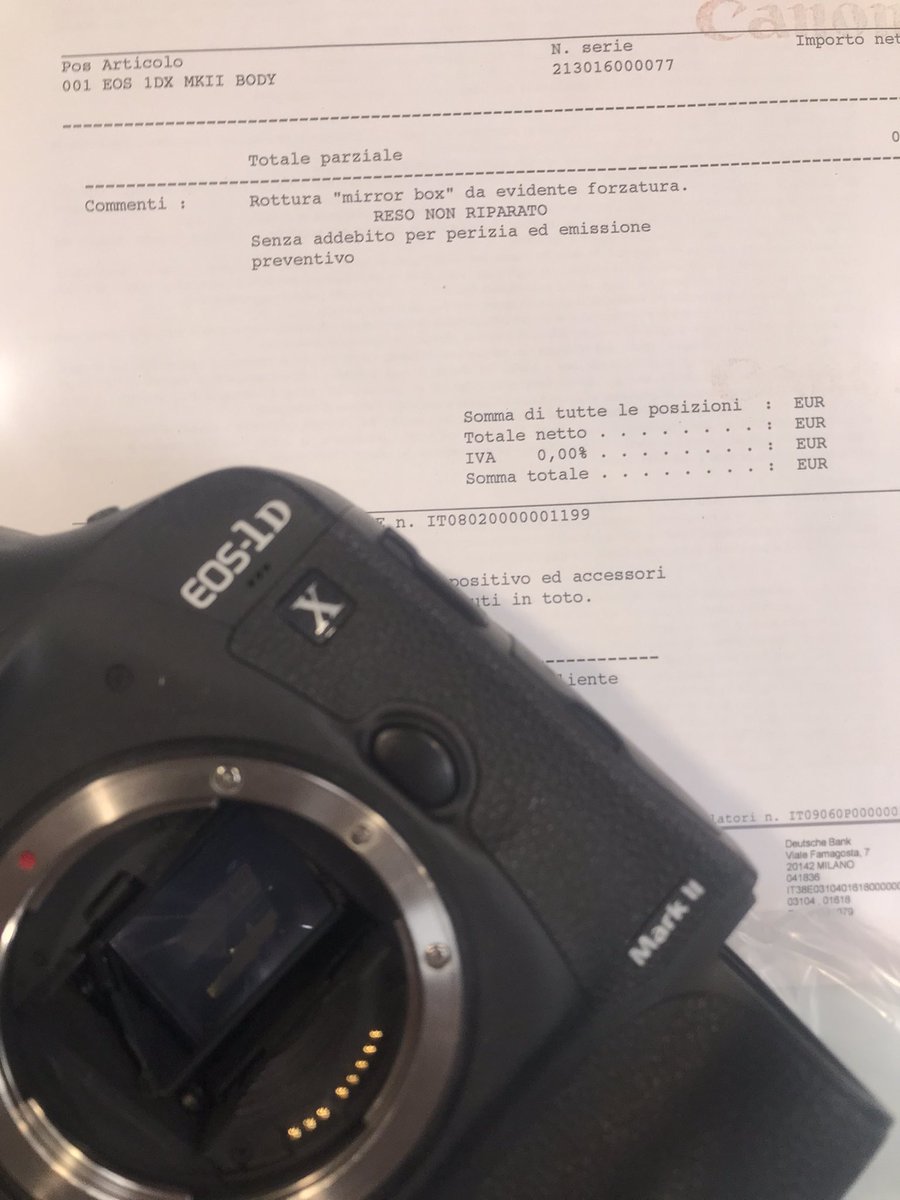 SimonPalfrader's tweet photo. Servizio professionale di #canonitaliaspa #canonitalia evidente forzatura…… pensate che un fotografo professionista dopo che ha sostituito otturatore e specchio, forzi la sua attrezzatura che serve per lavorare? Siete semplicemente scandalosi, vergognosi…Anzi non la conoscete https://t.co/8p2zVa3W7e