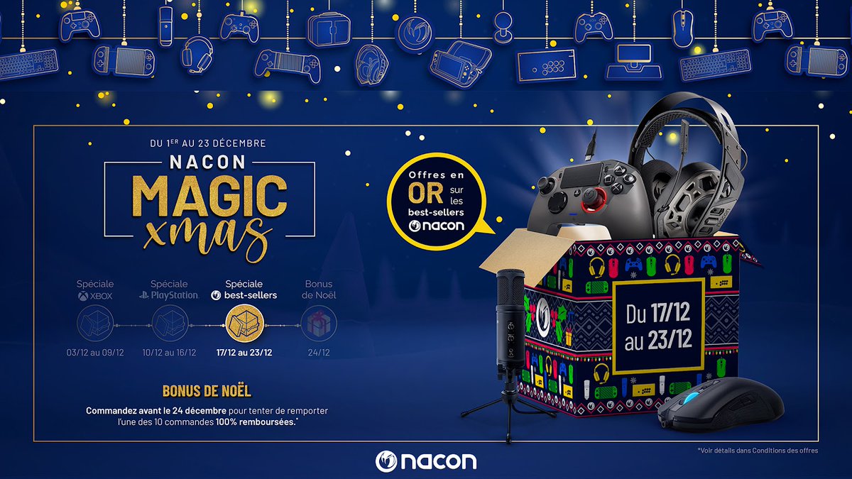 NaconFR's tweet photo. #MagicXmas : Jusqu'à 60% de remise sur une sélection de nos best-sellers ! Ne tardez pas : c'est une offre limitée dans le temps 👇
https://t.co/WLpWpNoePn 🎅🎮🎄
#Nacon #PS4Microphone #ArcadeStick #RPC2 #RIG #ST200 #RPC3 #RUPC #Souris #Clavier https://t.co/9D9gTfwggB