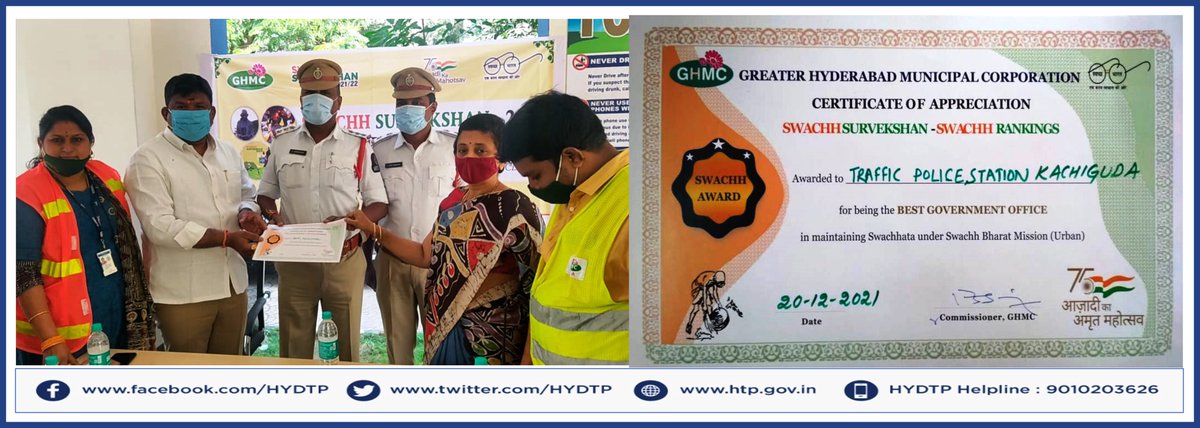Hyderabad Traffic Police (@hydtp) on Twitter photo #HYDTPinfo
Traffic Police Station Kachiguda awarded as “Best Government Office” in maintaining Swachhata under Swachh Bharat Mission (Urban), <a href="/MoHUA_India/">Ministry of Housing and Urban Affairs</a>
It was presented by Smt. Uma Prakash, Joint commissioner of <a href="/GHMCOnline/">GHMC</a> to Sri A. Srinivas, <a href="/insptr_kachigud/">Kachiguda Traffic PS</a>
<a href="/AddlCPTrHyd/">Addl CP Traffic</a> #HYDTPinfo
Traffic Police Station Kachiguda awarded as “Best Government Office” in maintaining Swachhata under Swachh Bharat Mission (Urban), <a href="/MoHUA_India/">Ministry of Housing and Urban Affairs</a>
It was presented by Smt. Uma Prakash, Joint commissioner of <a href="/GHMCOnline/">GHMC</a> to Sri A. Srinivas, <a href="/insptr_kachigud/">Kachiguda Traffic PS</a>
<a href="/AddlCPTrHyd/">Addl CP Traffic</a>