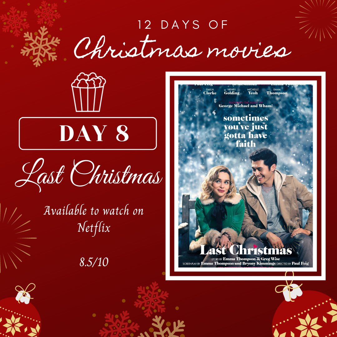 🎄12 Days of Christmas Movies🎅
A bit of festive fun- counting down the days until Christmas with a movie to watch a day. P.s 5days until Christmas!

Day 8- Last Christmas

#christmas #unilife #students #moviecountdown #christmasmovies #12daysofchristmasmovies #lastchristmas