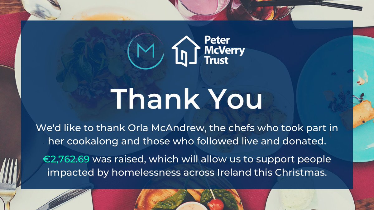 PMVTrust's tweet photo. We want to say thank you ever so much to the incredible Orla McAndrew who's cookalong on November 30th raised a fantastic €2,762. Thanks to her efforts, the support of all her chefs and Ballymaloe Foods, we are able to continue to support those most in need. #Sharegenerously https://t.co/TYWjyE3ZUm