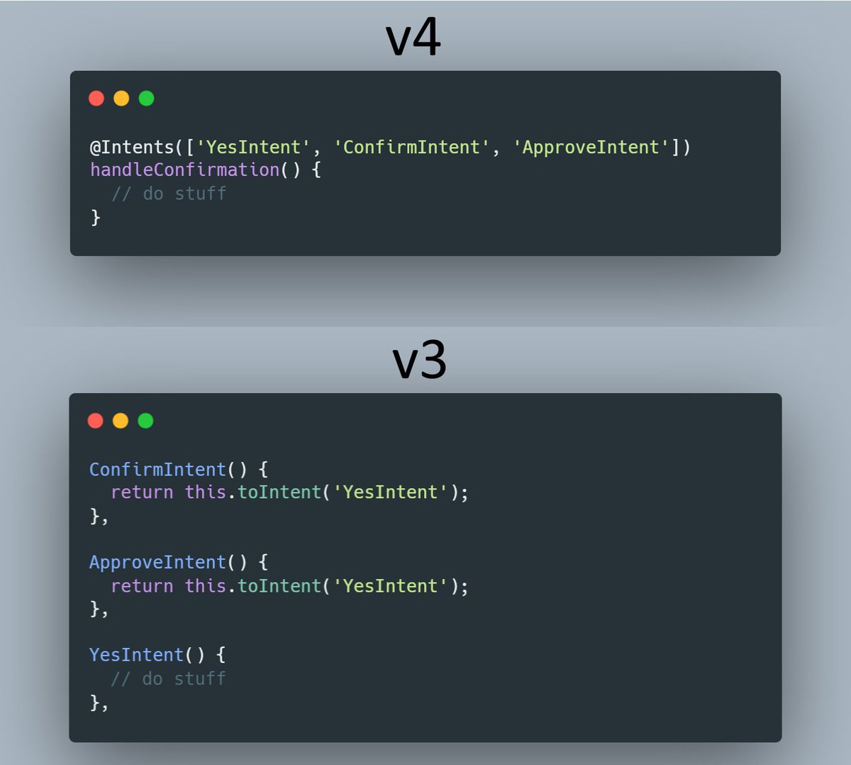 I like how the decorators in Jovo v4 make everything cleaner. #voicefirst