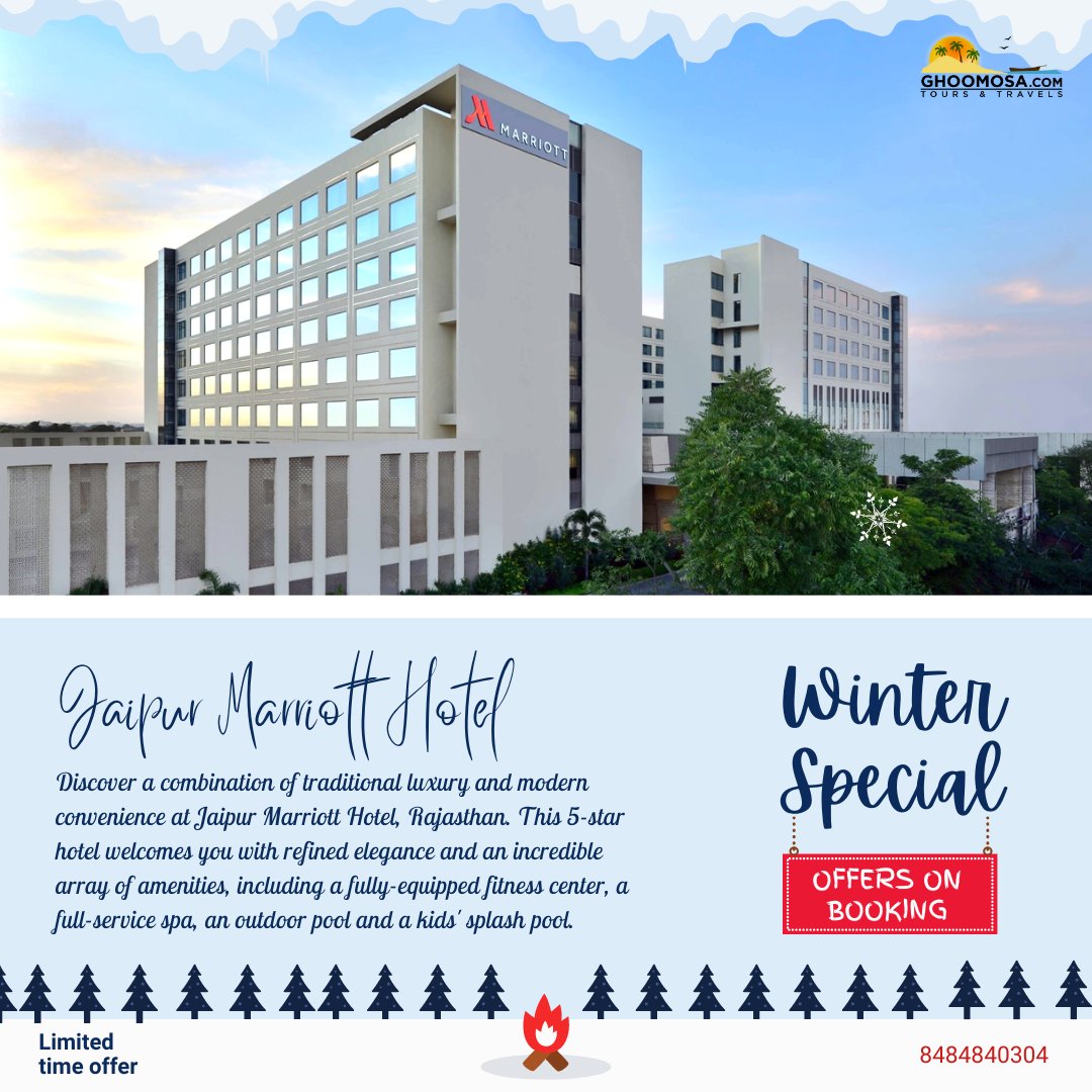 ghoomosa's tweet photo. Feel the warmth of #hospitality &amp; #comfort with the top-notch services available at @JaipurMarriott. 😍

Get some special #WinterOffers with @ghoomosa! 😉

#jaipur #luxurytravel #travelagency #Tourism #hotels #Rajasthan #touragency #jaipurcity #luxuryrooms #NewYear #Christmas https://t.co/nUpdqPcdK8