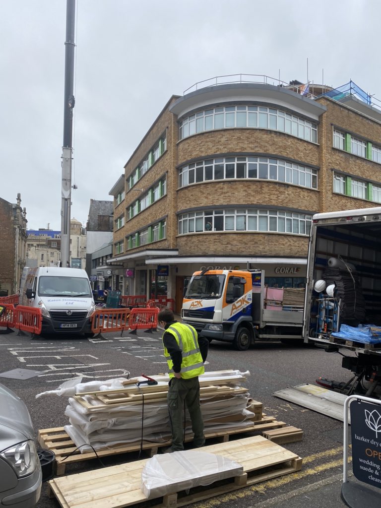 STPFurniture's tweet photo. My location for the day with our trusted transport gurus #avmt - 10 pallets of kitchen heading up to the 6th floor https://t.co/XWc6e1mZcE