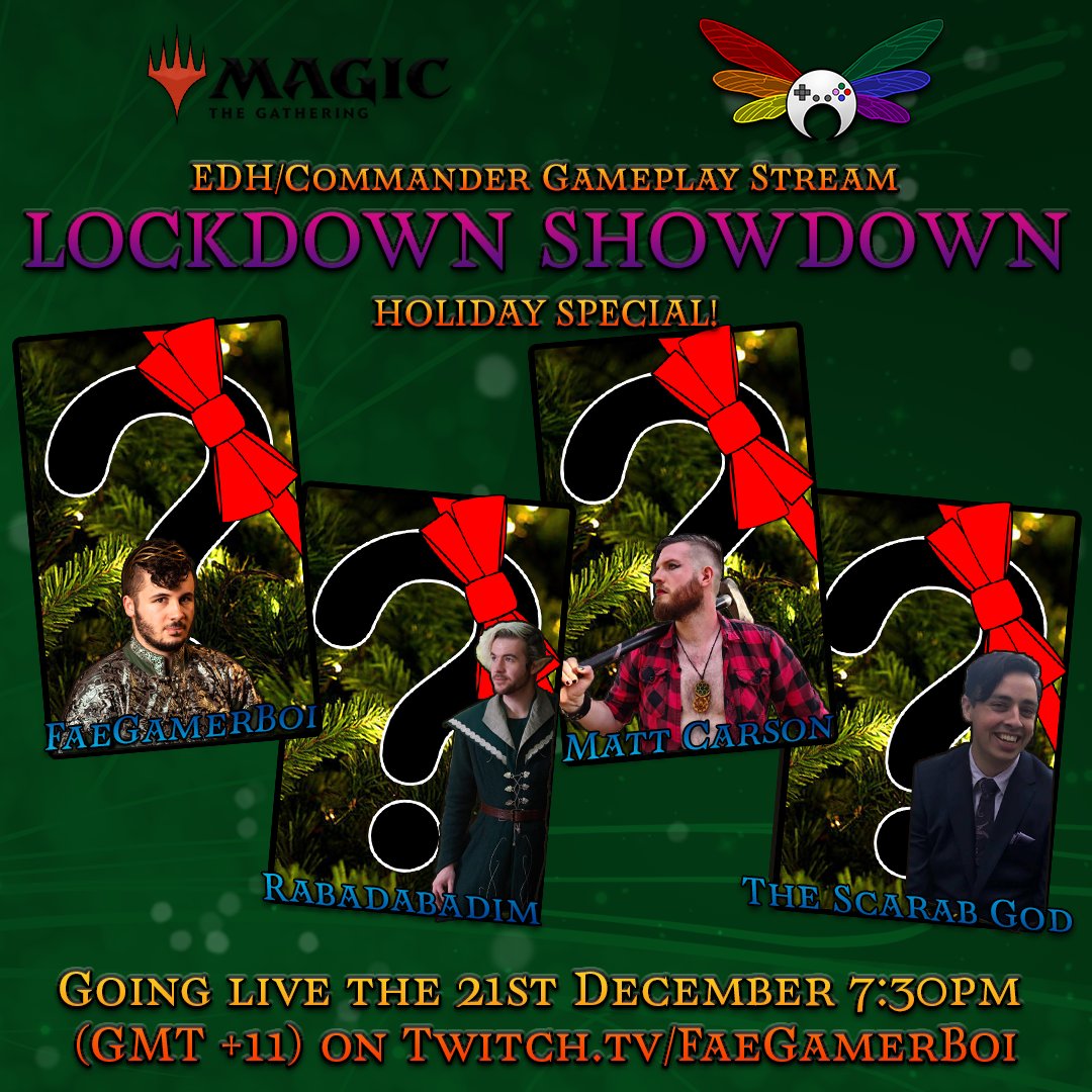 FaeGamerBoi's tweet photo. What's this? A holiday special! That's right, me and my fine guests have all made decks FOR EACHOTHER, which we'll be seeing for the first time on stream! It should be a hectic fight night, with maybe a little spite 😁
Tune in tomorrow 7:30pm (GMT+11) on https://t.co/VrudNyxoaV https://t.co/8bIVGUdZpQ