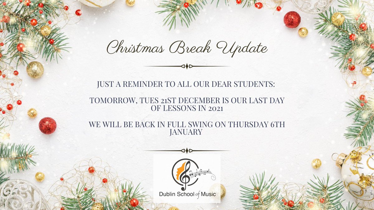 MusicLessonsDub's tweet image. Christmas break is nearly here!

#musiclessons #terenure #dublin
