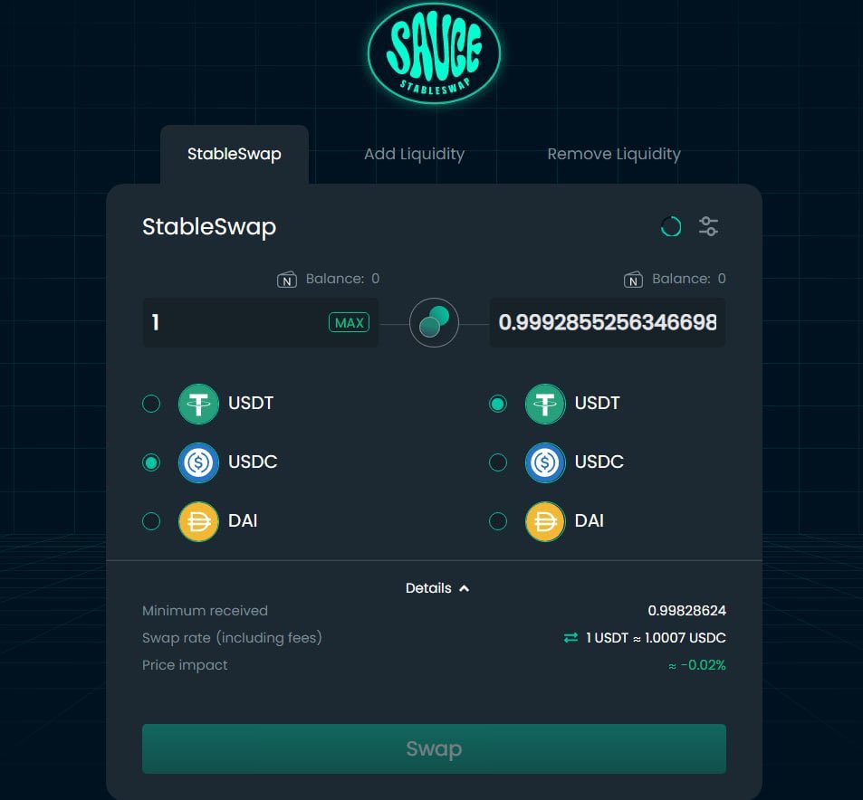 zangart90's tweet photo. SAUCE - the stableswap on Ref Finance @finance_ref is Live! Have you tried it? Best way to swap stable coins on the #Near ecosystem π
Try it here: https://t.co/vHr8W23lIF
#RefFinance #NearFutureWorld https://t.co/5YpCSPkNDA