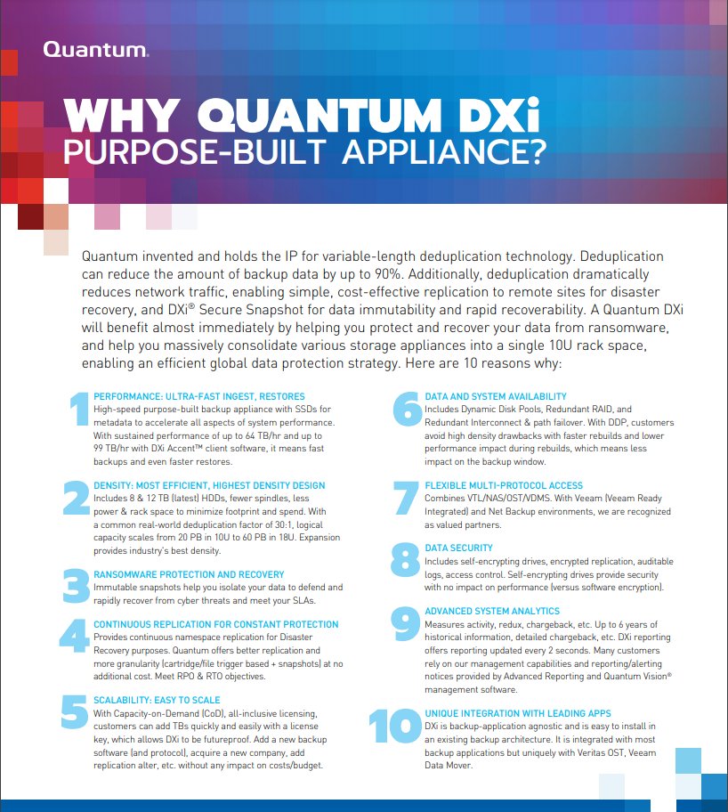 10 Reasons Why DXi is the #backup appliance you need. From consolidated rack space, to global data protection.
ow.ly/GFb450Fa9CU
